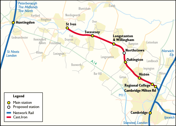 Stage 1B map - Service between St Ives and Milton Road